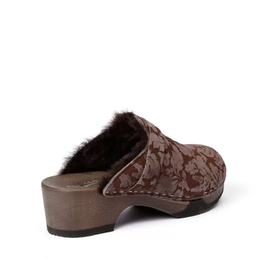 Clogs<SOFTCLIX Taira Brocade/Lambskin Brown (Dark)